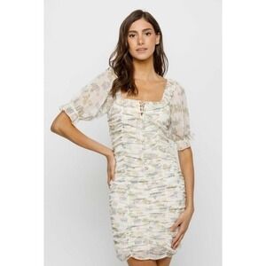 Storia Floral Mesh Ruched Off Shoulder Mini Dress - M NWT